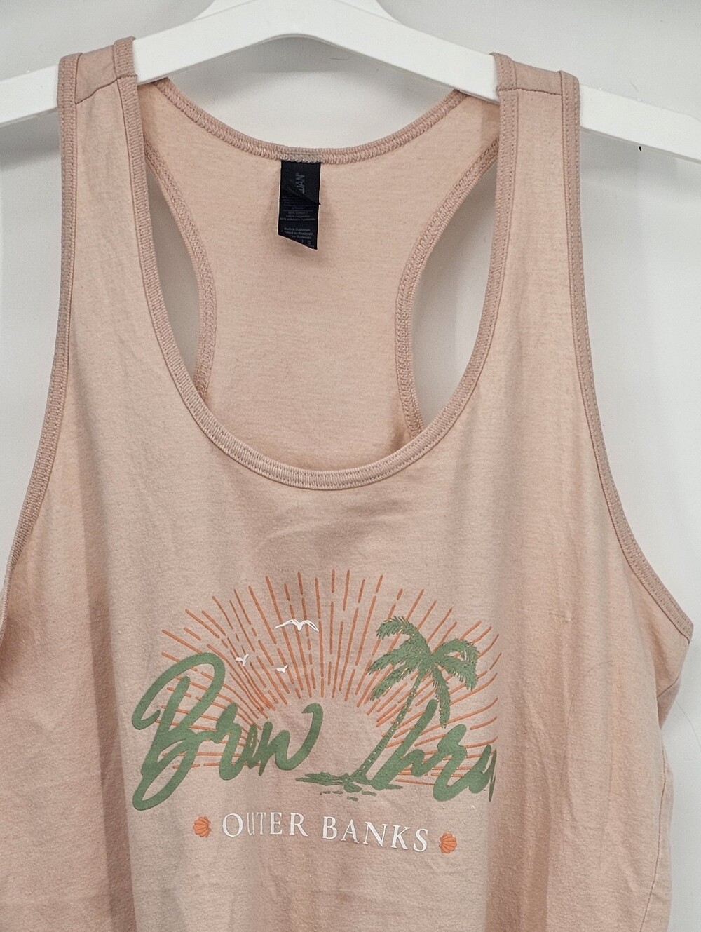Brew Thru Tank Top with Green Palm Print Large